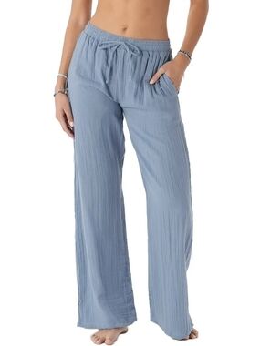 Relaxed Wide-Leg Drawstring Cabana  Pants in Dusty Blue